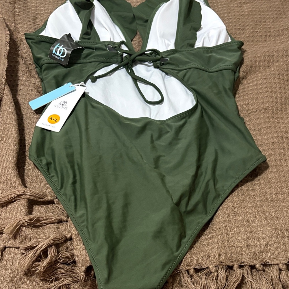 Cupshe Olive Green Ruffle One-Piece Swimsuit - Picture 4 of 5